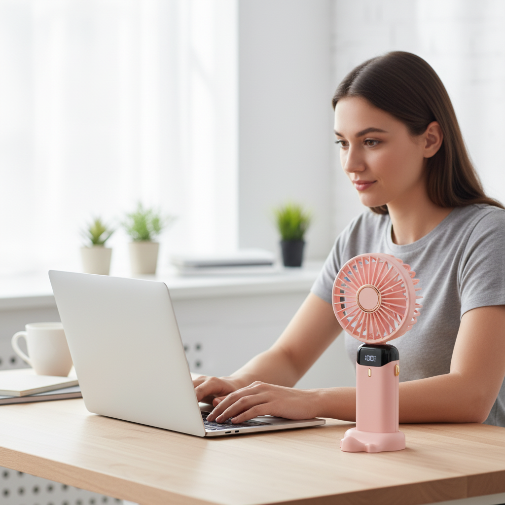 Mini Ventilador Portátil USB 5000mAh - 5 Velocidades, Pantalla LED, Plegable